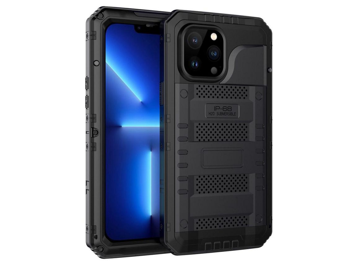 Capa e silicone + metal à prova de choque, à prova d'água preto para iPhone 13 Pro Max 6.7