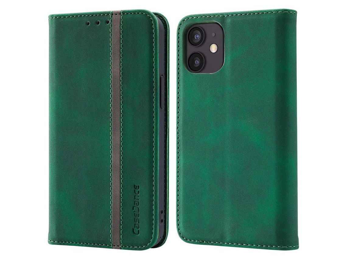 Capa PU anti-riscos com apoio verde para iPhone 12 mini 5.4