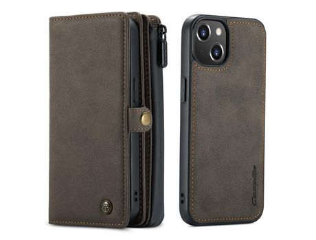 Capa PU + TPU CASEME 2 em 1 superfície fosca multi-slot removível marrom para iPhone 13 6.1