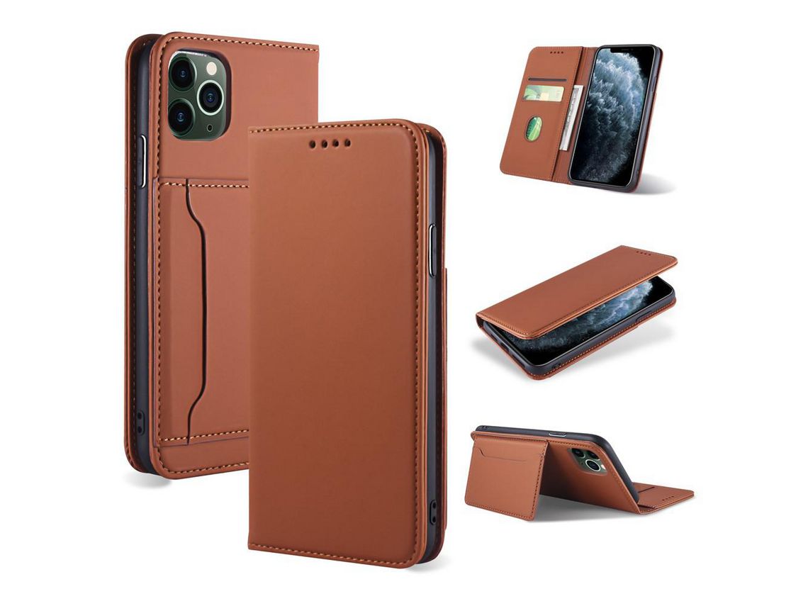 Capa PU com apoio marrom para Apple iPhone 11 Pro Max 6.5