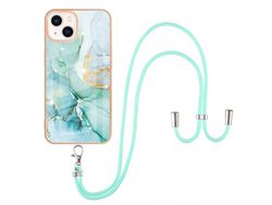 Capa TPU Galvanoplastia de mármore IML com cabo ajustável Verde 003 para iPhone 13 6.1