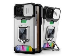 Capa TPU lente, híbrida com porta-cartões prateado para iPhone 13 mini 5.4
