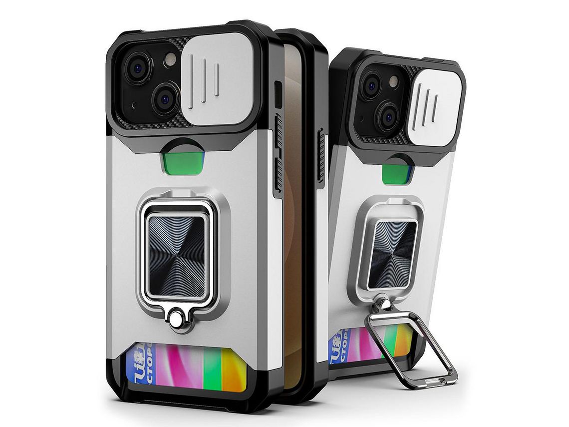 Capa TPU lente, híbrida com porta-cartões prateado para iPhone 13 mini 5.4