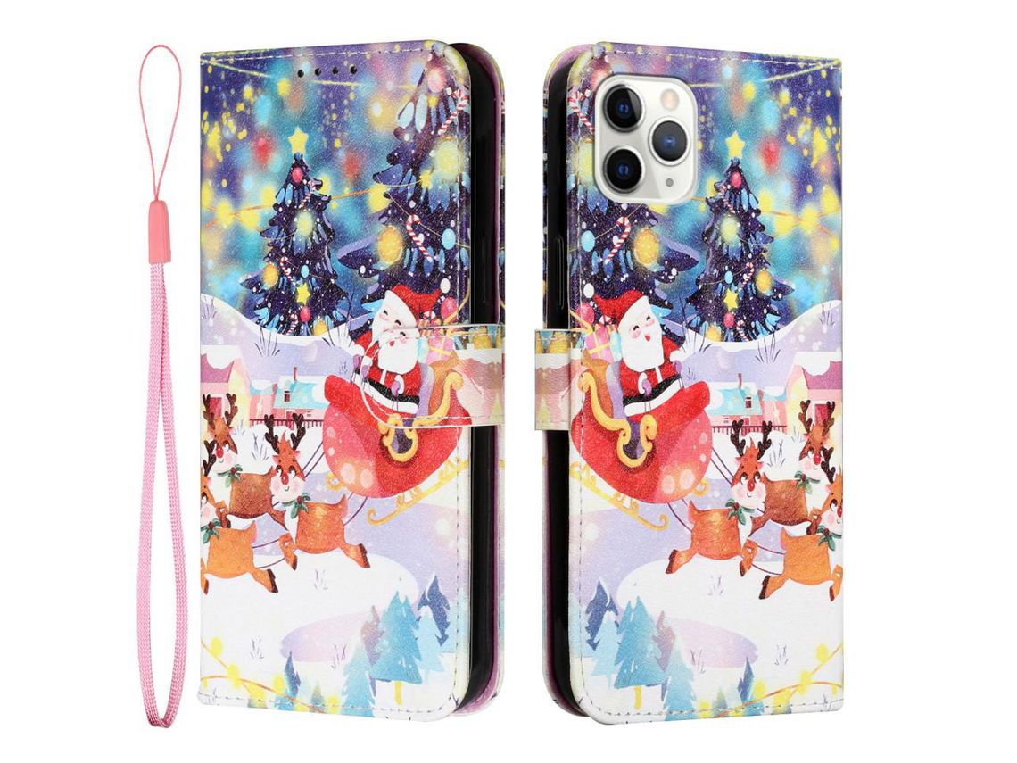 Capa PU + TPU com carrinho papai noel dá um presente para iPhone 11 Pro 5.8
