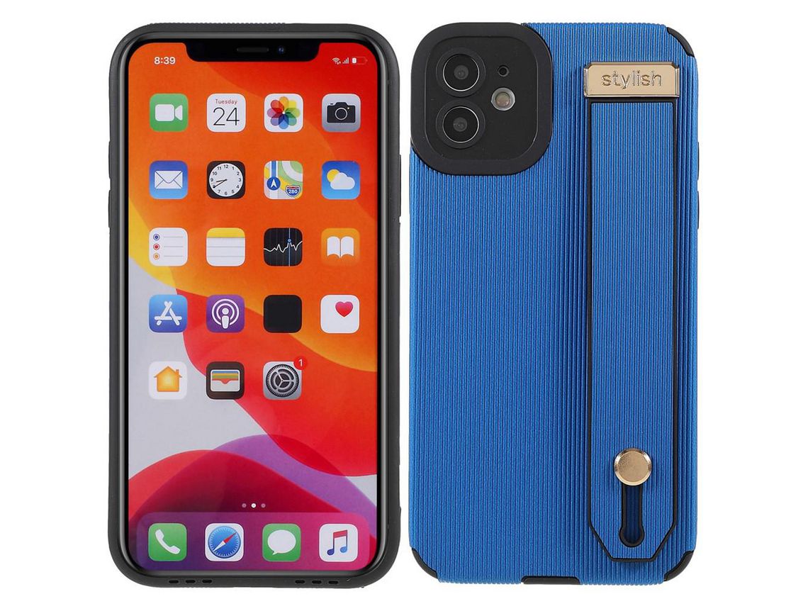 Capa TPU + microfibra com suporte de pulso azul para iPhone 11 6.1