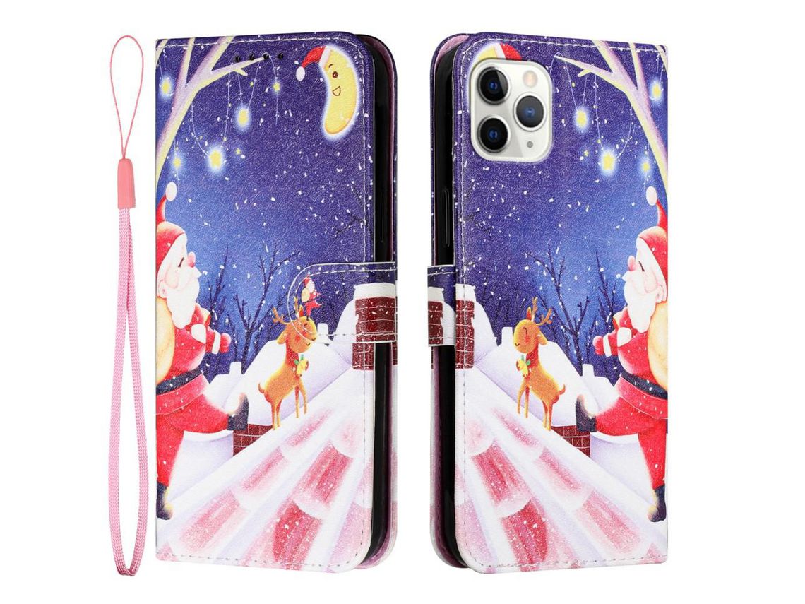 Capa PU + TPU com apoio papai noel e a lua para iPhone 11 Pro 5.8
