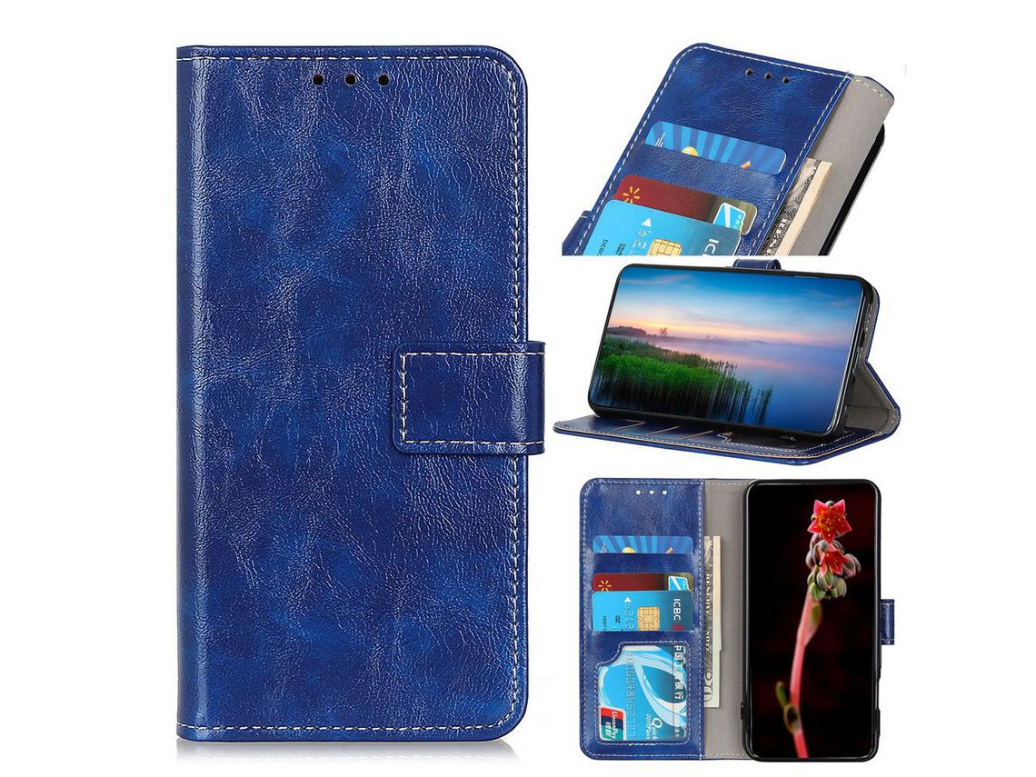 Capa PU textura de cavalo louco com apoio azul para Apple iPhone 12 Pro Max 6.7