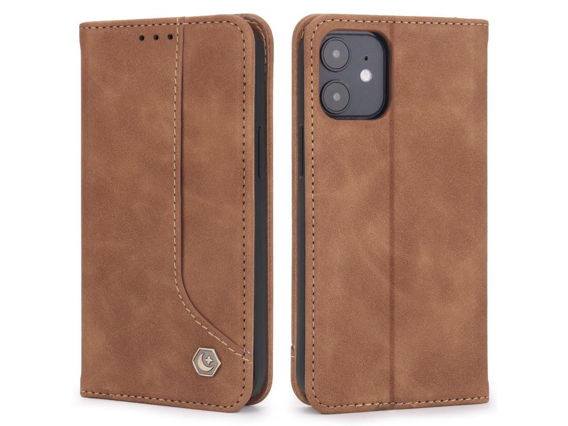 Capa PU absorção magnética, à prova de choque marrom para iPhone 12 mini 5.4