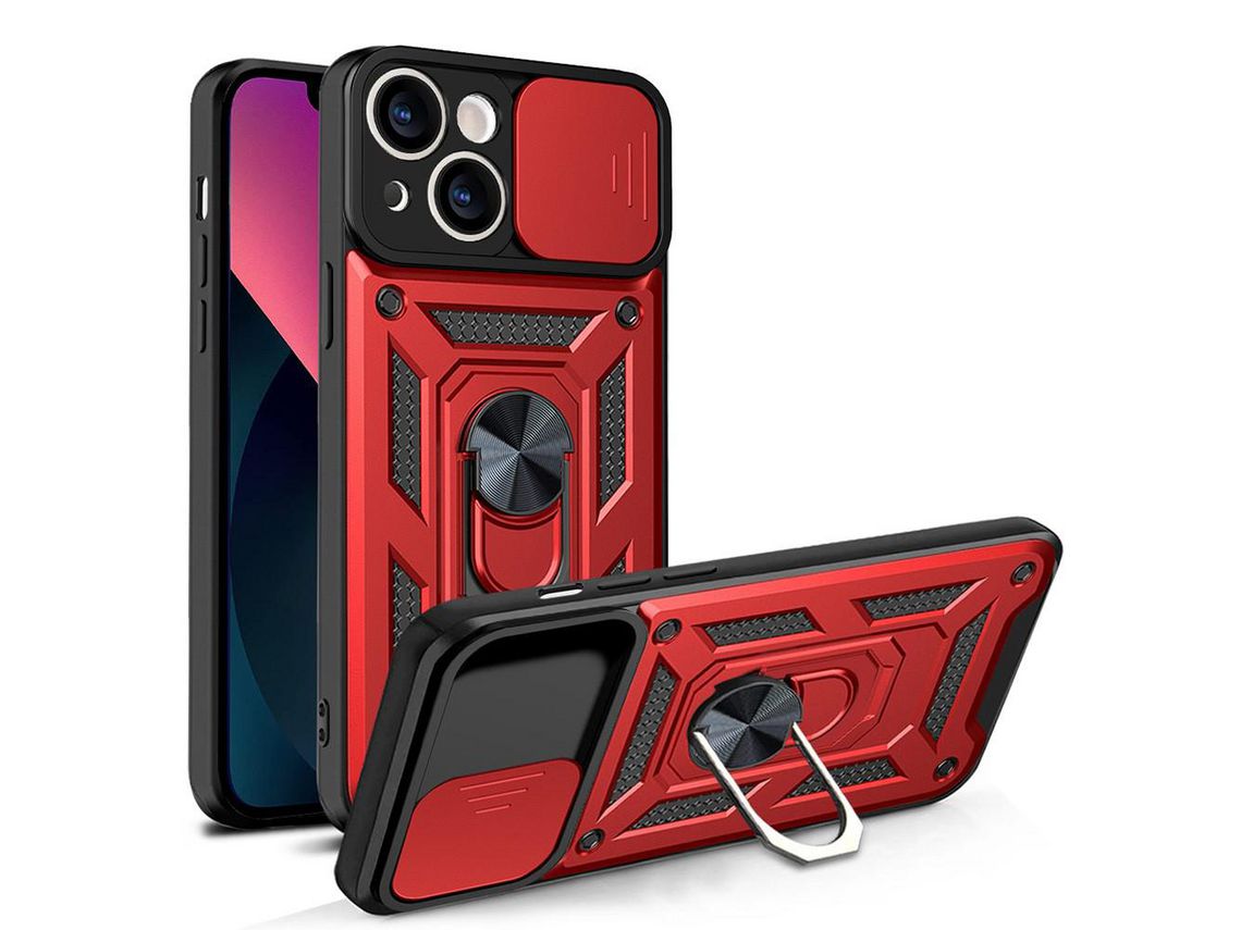 Capa TPU controle deslizante da câmera, anti-queda com suporte vermelho para iPhone 13 mini 5.4