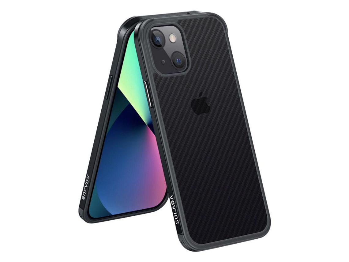 Capa TPU SULADA textura de fibra de carbono, anti-riscos, preto híbrido para iPhone 13 mini 5.4