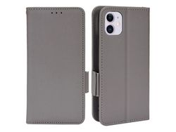 Capa PU magnético, textura lichia, anti-impressão digital com apoio cinza para iPhone 11 6.1