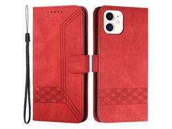 Capa PU padrão de linhas de losango vermelho para iPhone 11 6.1