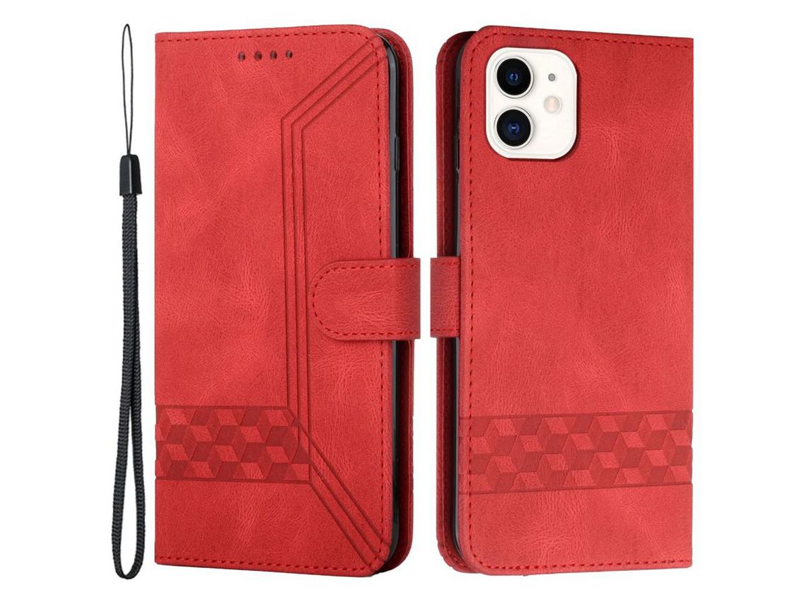 Capa PU padrão de linhas de losango vermelho para iPhone 11 6.1