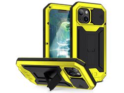 Capa TPU R-JUST capa de poeira com suporte amarelo para iPhone 13 mini 5.4
