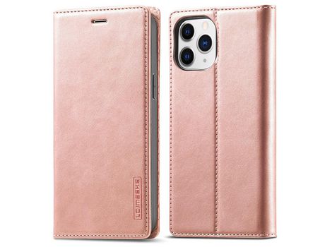 Capa PU + TPU LC.IMEEKE auto-absorvido com suporte de ouro rosa para iPhone 13 Pro Max 6.7