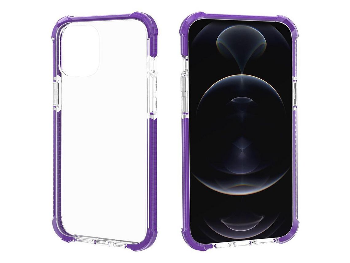 Capa de acrílico aux transparente engrossado, roxo à prova de choque para iPhone 13 6.1