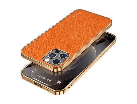 Capa TPU + PU SULADA galvanizado, textura de lichia híbrida laranja para iPhone 13 Pro Max 6.7