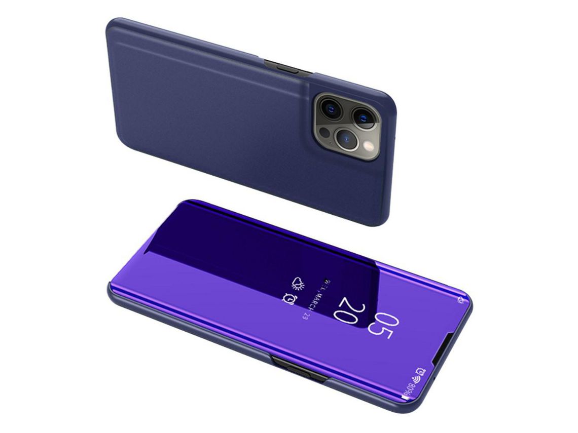 Capa PU galvanizado, com suporte e visor azul escuro para iPhone 13 Pro 6.1