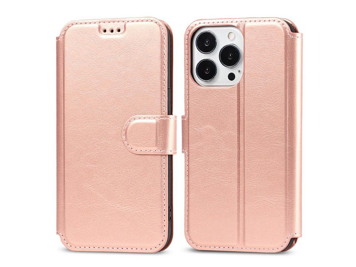 Capa PU + TPU com fundo de ouro rosa para iPhone 13 Pro 6.1