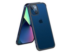 Capa TPU SULADA textura de fibra de carbono, anti-riscos, híbrido azul para iPhone 13 mini 5.4
