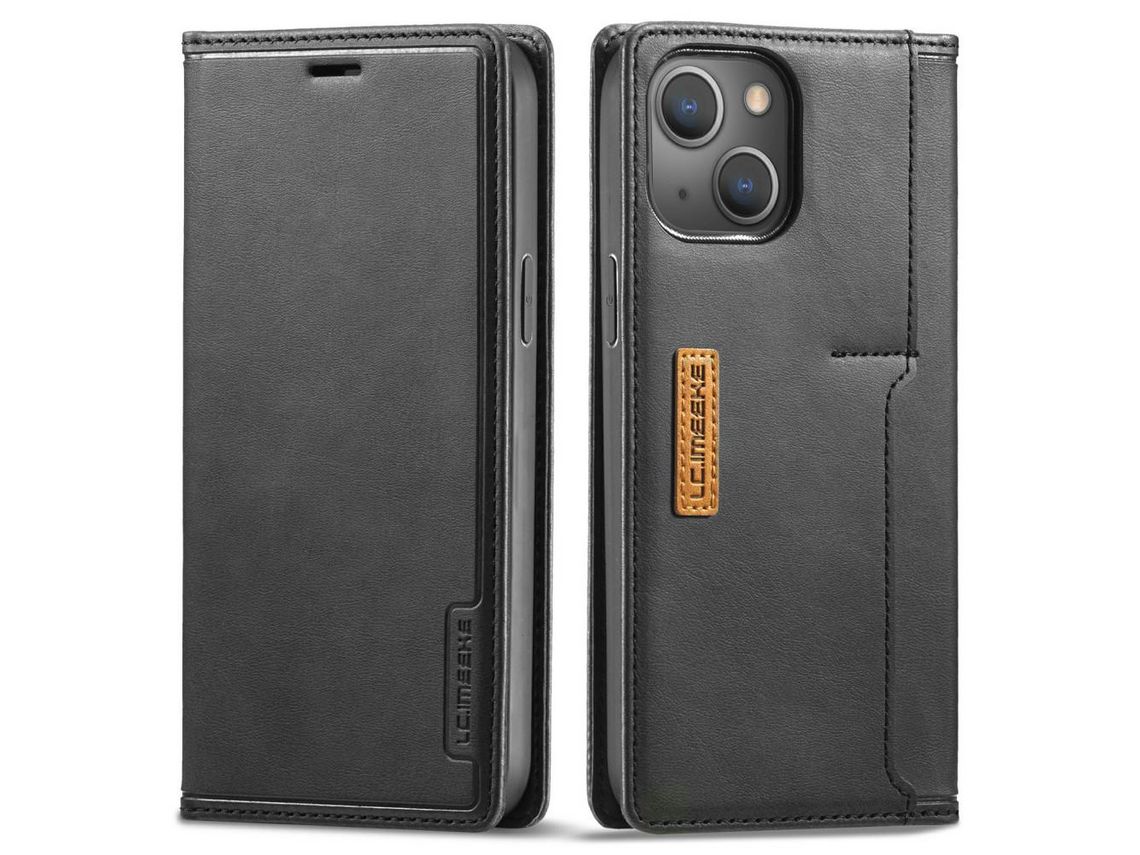 Capa PU + TPU LC.IMEEKE fivela magnética com porta-cartões preto para iPhone 13 6.1