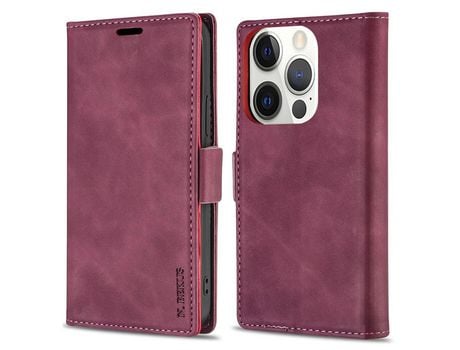 Capa PU + TPU N.BEKUS toque na pele, trava-quedas com suporte vinho tinto para iPhone 13 Pro Max 6.7