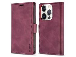 Capa PU + TPU N.BEKUS toque na pele, trava-quedas com suporte vinho tinto para iPhone 13 Pro Max 6.7