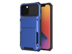 Capa TPU com aba, híbrido, anti-queda com porta-cartões azul para iPhone 13 Pro 6.1