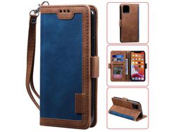 Capa PU aleta estilo de emenda do vintage com apoio azul para Apple iPhone 12 Pro/iPhone 12 Max 6.1
