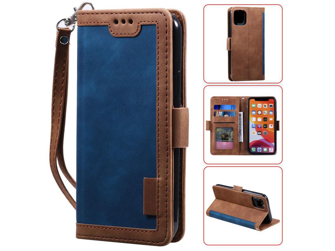 Capa PU aleta estilo de emenda do vintage com apoio azul para Apple iPhone 12 Pro/iPhone 12 Max 6.1