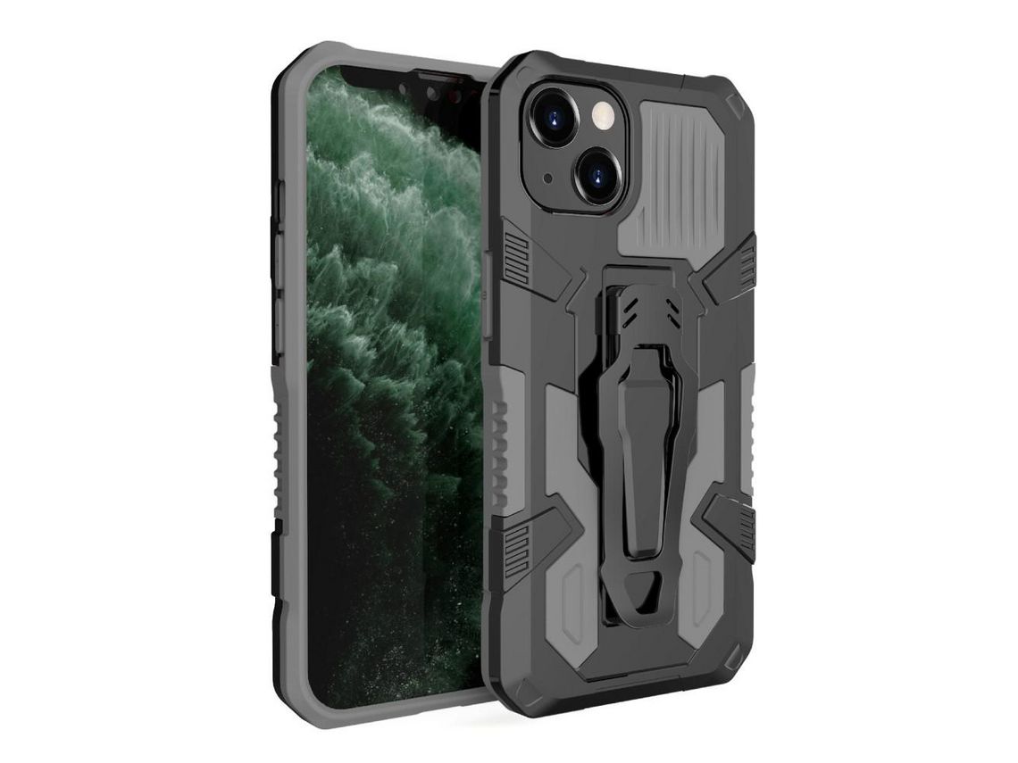 Capa TPU com suporte e folha de proteção contra quedas cinza para iPhone 13 Pro Max 6.7