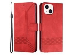 Capa PU padrão de linhas de losango com apoio vermelho para iPhone 13 mini 5.4