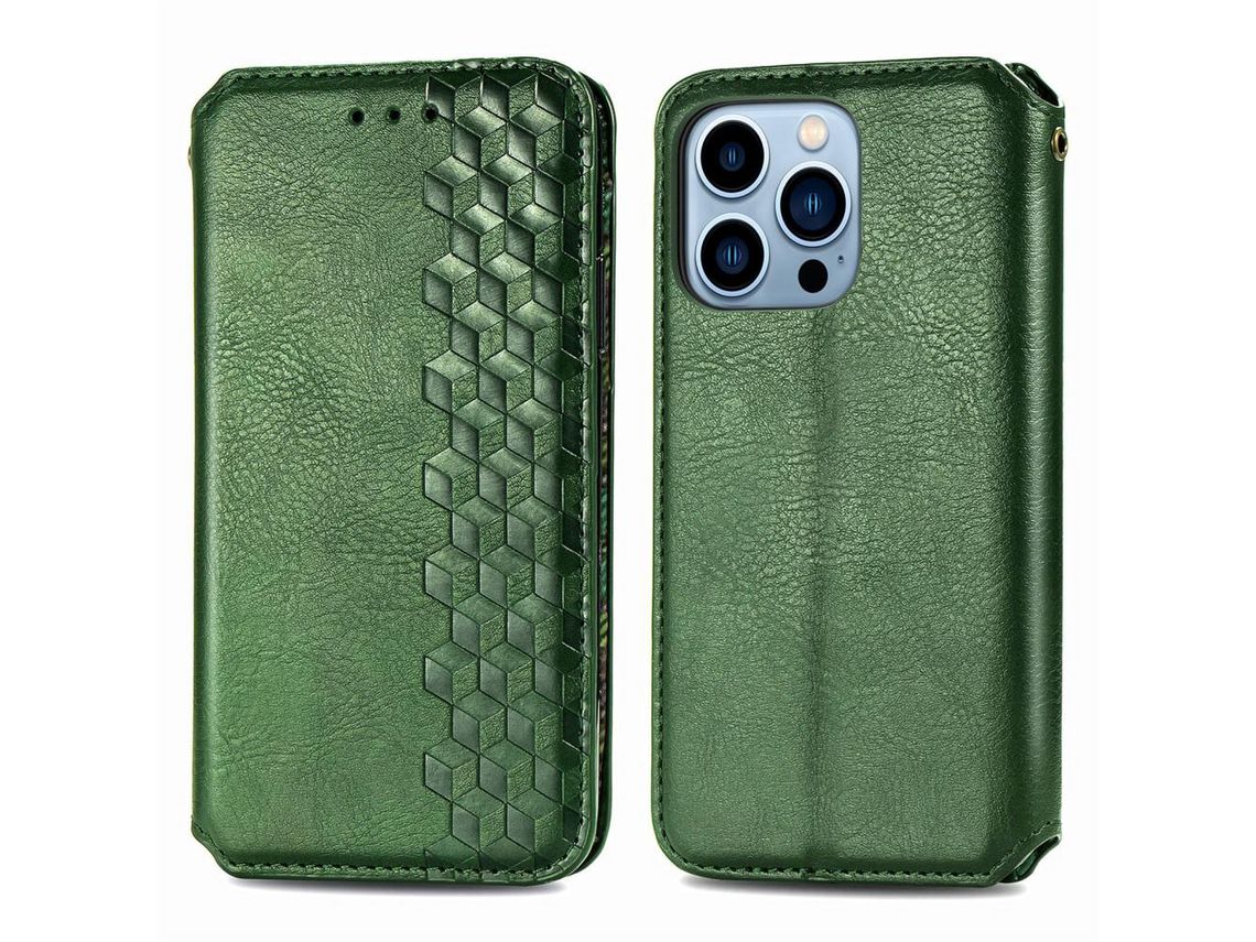Capa PU + TPU autoabsorvente com fundo verde para iPhone 13 Pro Max 6.7