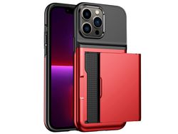 Capa TPU com suporte para cartão vermelho para iPhone 13 Pro Max 6.7
