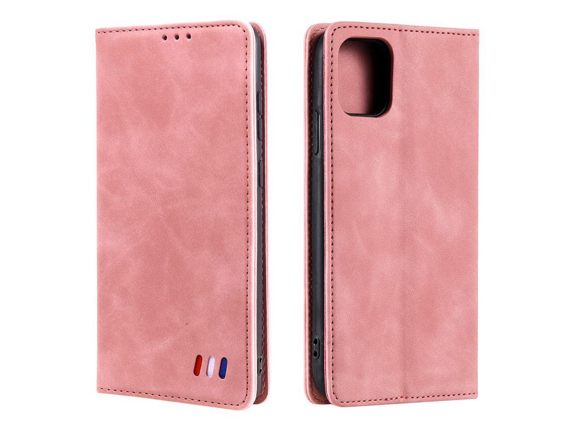 Capa PU + TPU auto-absorvido com fundo rosa para iPhone 13 Pro 6.1