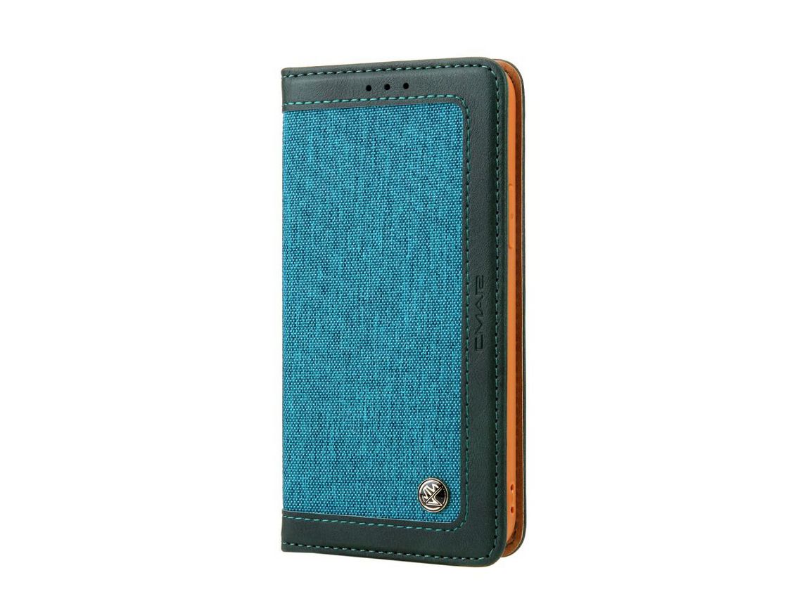 Capa PU pele de pano jeans azul claro para Apple iPhone 12/12 Pro