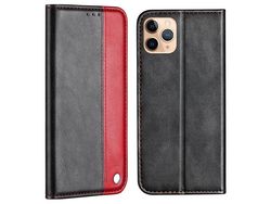 Capa PU + TPU emenda de cor vermelha para iPhone 13 Pro Max 6.7