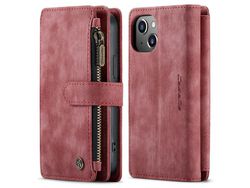 Capa PU + TPU CASEME com suporte com bolso com zíper, à prova de choque vermelho para iPhone 13 mini 5.4