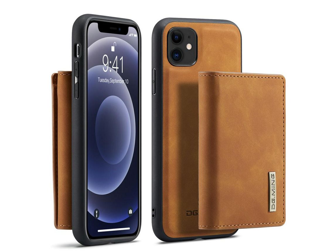 Capa TPU + PU DG.MING híbrido com suporte marrom para iPhone 11 6.1