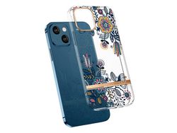 Capa TPU + acrílico sem costura padrão floral, flores de grafite galvanizado para iPhone 13 6.1