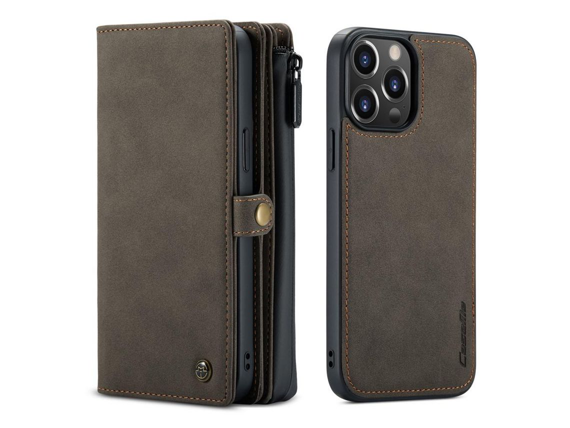 Capa PU + TPU CASEME superfície fosca removível 2 em 1 marrom para iPhone 13 Pro Max 6.7