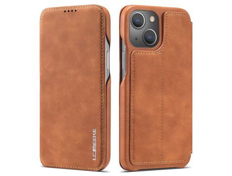 Capa PU LC.IMEEKE estilo retrô com porta-cartões marrom para iPhone 13 mini 5.4