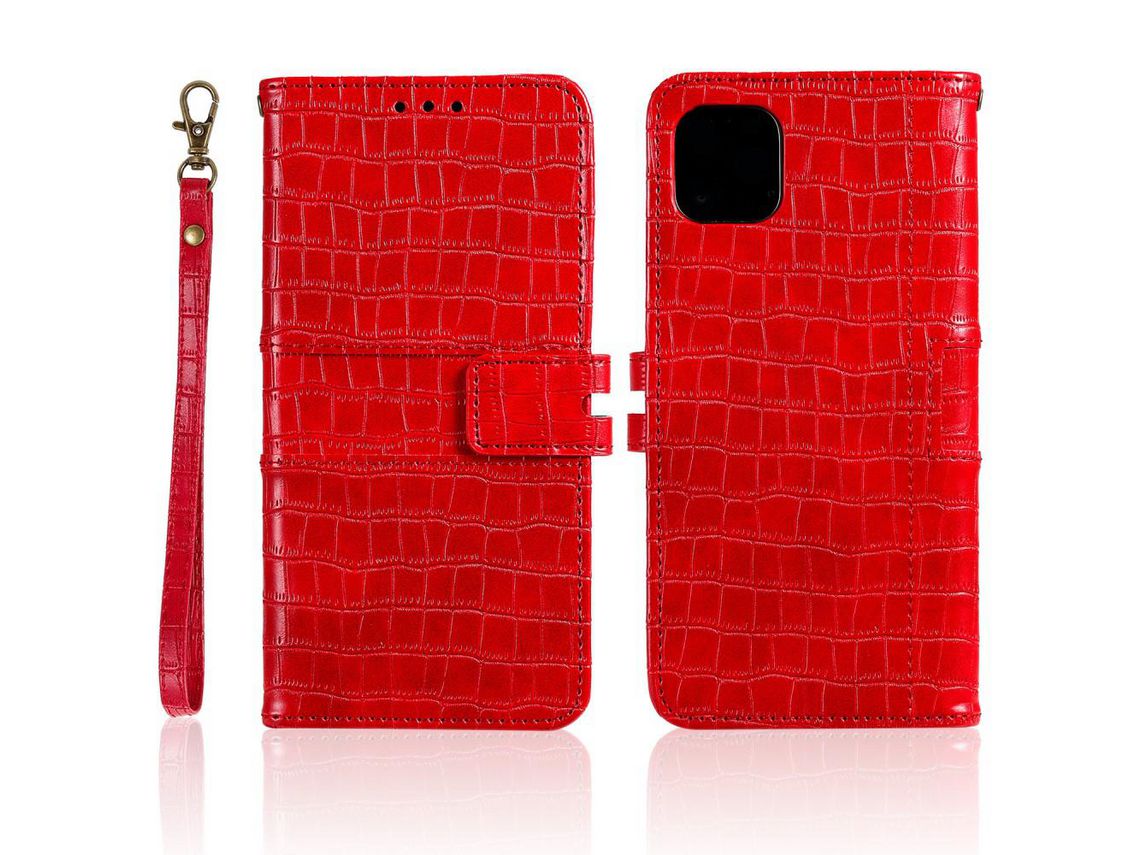 Capa PU pele de crocodilo vermelho para Apple iPhone 12 5.4