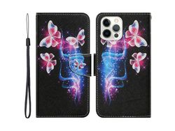 Capa PU + TPU fecho magnético com vários padrões com fundo de borboleta rosa para iPhone 13 Pro 6.1