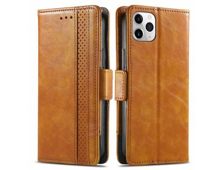 Capa PU CASENEO com apoio castanho claro para iPhone 11 Pro 5.8