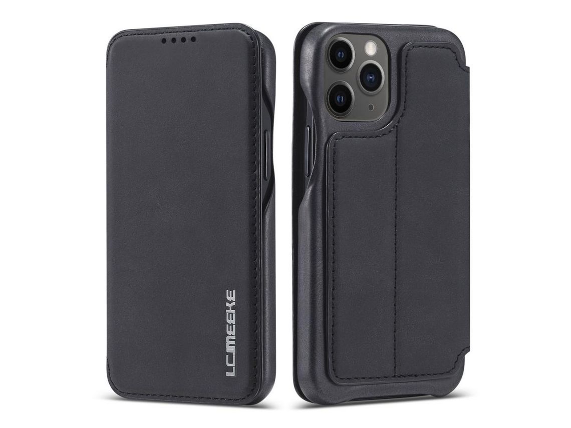 Capa PU estilo retrô com suporte e suporte de cartão preto para Apple iPhone 12 5.4