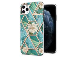 Capa TPU anti-impressão digital, galvanoplastia flores azuis para iPhone 11 Pro Max 6.5