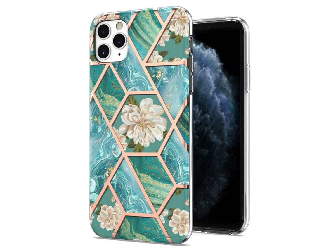 Capa TPU anti-impressão digital, galvanoplastia flores azuis para iPhone 11 Pro Max 6.5