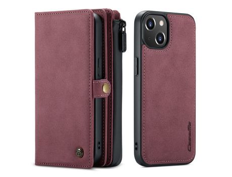 Capa PU + TPU CASEME 2 em 1 superfície fosca removível com vários slots de vinho tinto para iPhone 13 6.1