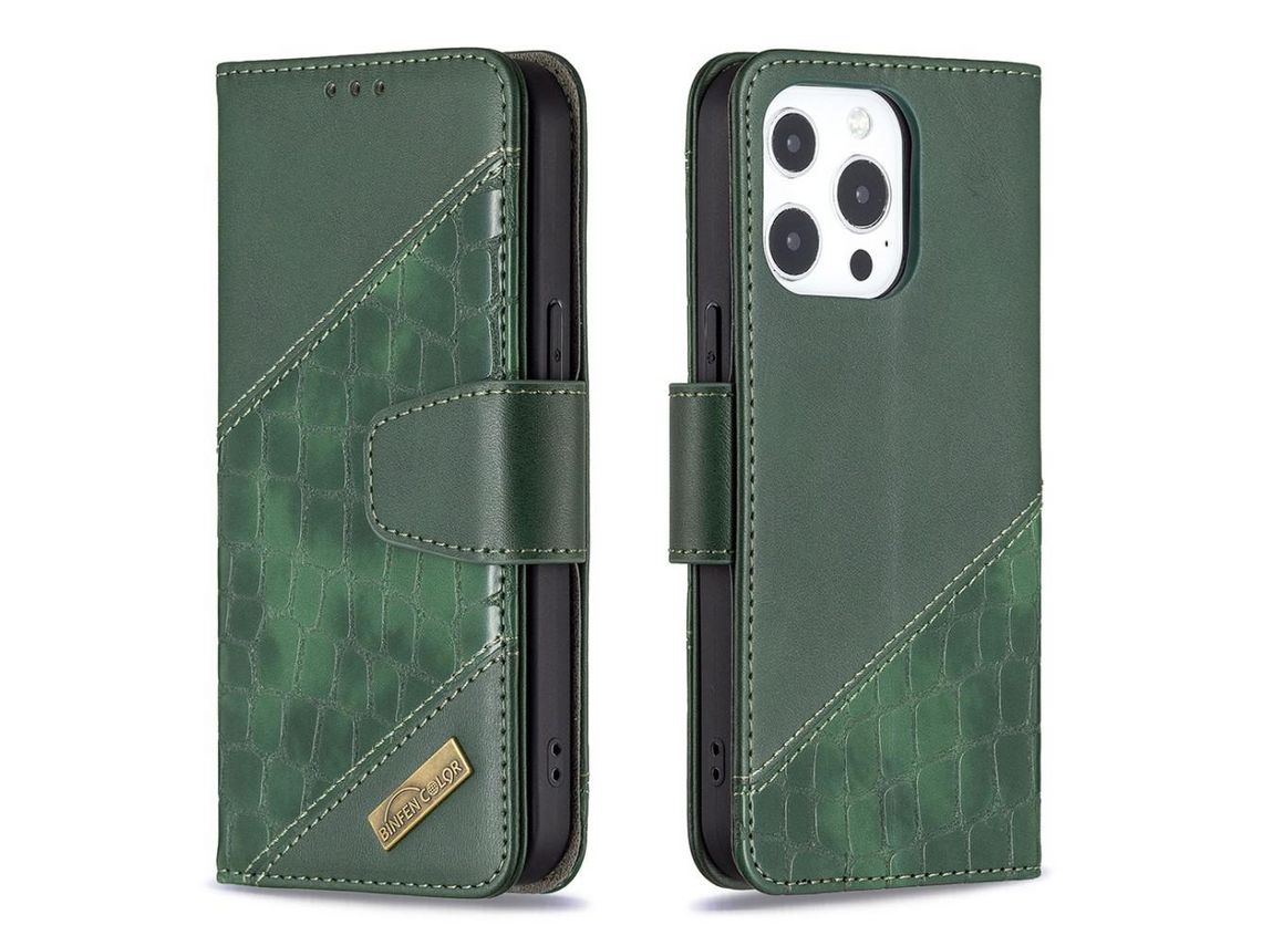 Capa PU + TPU ajustável com suporte verde para iPhone 13/13 Pro 6.1